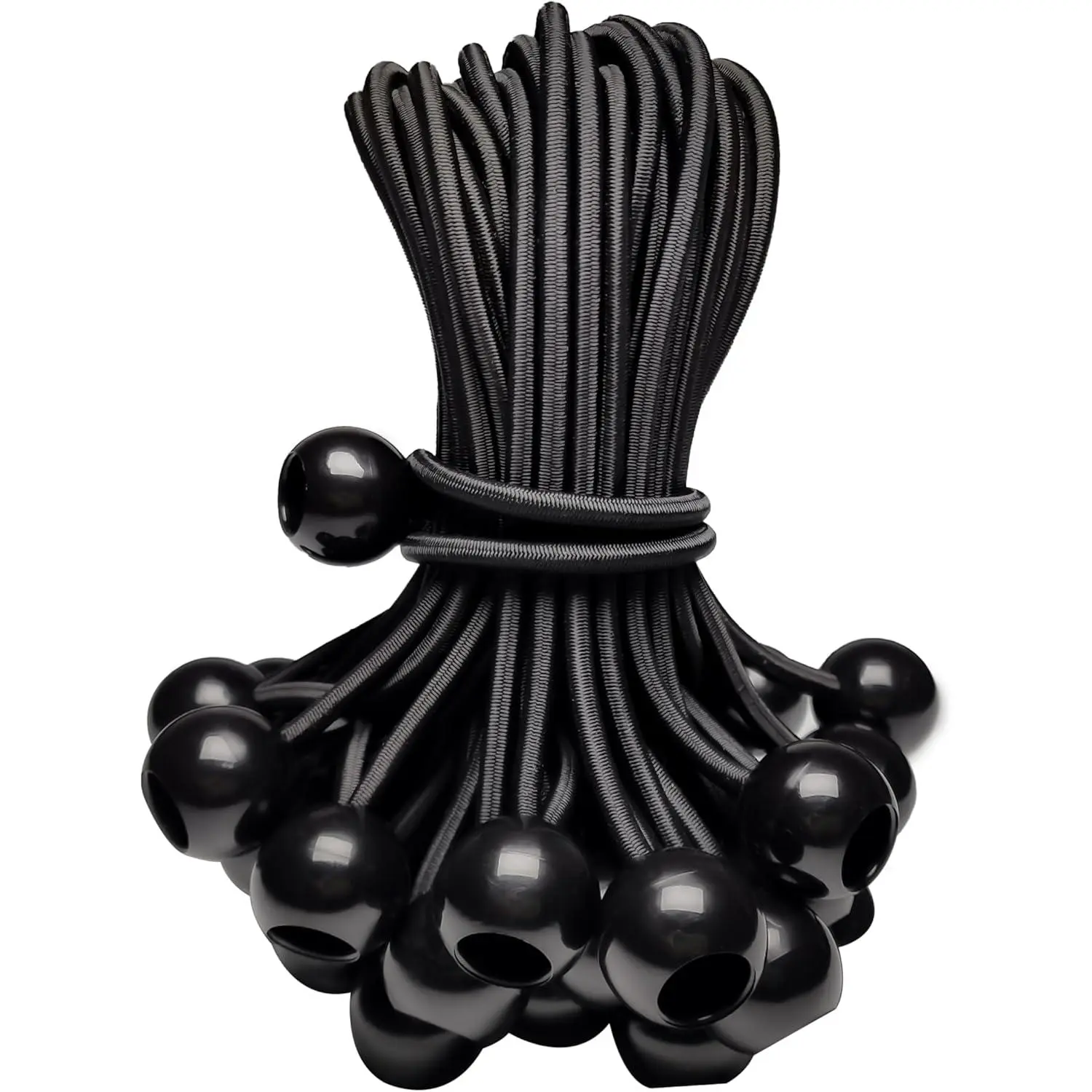Heavy Duty Bungee Cords with Balls, 6 Inch Elastic Tie Down Straps for Outdoor Use, Ideal for Camping, Travel, Luggage, and More - 50 Pack, Black
