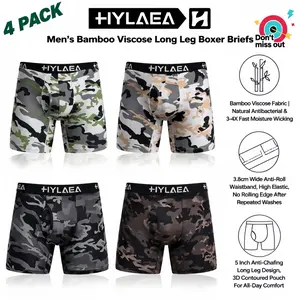 Men's 2 Pack &4 Pack HYLAEA Bamboo Fiber Boxer Briefs - 5" Long Leg Anti-Chafe Menswear, Natural Smooth Stretch Fabric, Anti-Roll Waistband, Breathable Moisture-Wicking, Odor-Resistant for Daily Wear & Workouts