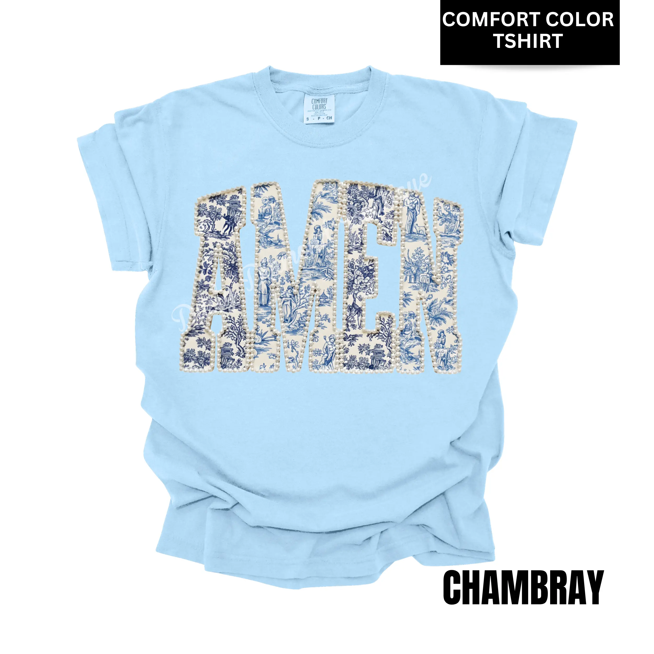 AMEN Pearl & Blue Floral Comfort Color T-Shirt