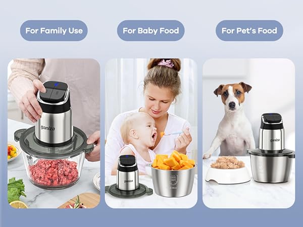 Ganiza Food Processor with 8 Cup Glass Bowls & 8 Cup Stainless Steel 2-Speed Food Chopper Meat Grinder  Upgraded Button & Smart Overheat Protection Light - Includes Clean Brush 2 Sets of Blades Kitchen Vegetable Slicer Vegetable Cutter Kitchen Appliances