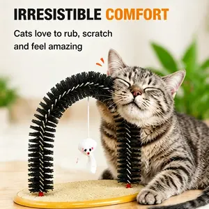 Interactive Cat Arch Self Groomer with Scratching Pad – Foldable Massage & Fur Removal Toy for Indoor Cats, Self-Grooming Play Station for Cats & Kittens