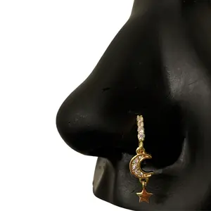 Dangle Moon & Star Nose Hoop in Surgical Steel 20 Gauge 8mm Hypoallergenic
