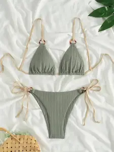 Women's Binding Tie Back Bikini Set, Casual Fashion Chic Swimsuit Set for Beach Holiday Vacation, Ladies Swimwear for All Seasons, Bikini Outfits