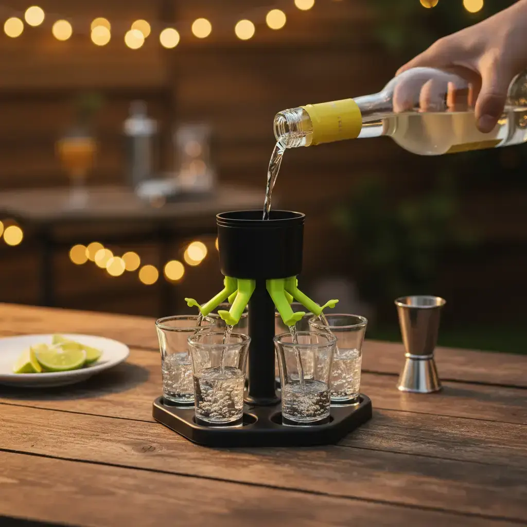 6 Shot Glass Dispenser & Holder, 1 Set Multifunctional Shot Dispenser with 6 Glasses, Cocktail Dispenser for Outdoor Party & Bar