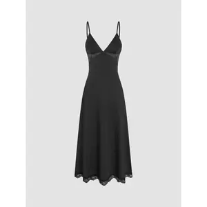 Cider [2 colors, size 0-10] Stretch Satin Lace V-neck Dress SwimWeek