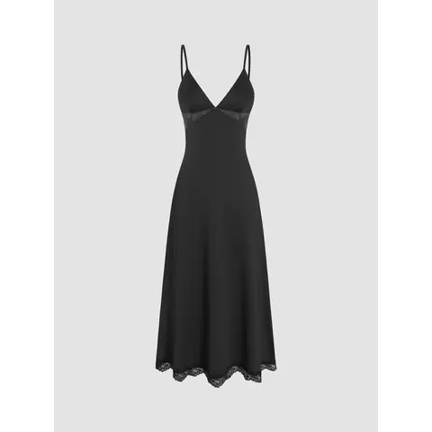 Cider [2 colors, size 0-10] Stretch Satin Lace V-neck Dress
