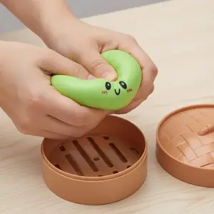 Greenish Glitter Dumpling, 3.15 inches in Diameter Dumpling Squishy, Greenish Dumplings for Spring, Cute Anxiety Relief Fidget Toy, with Steamer Box,Soft Squeeze Decompression Dough for Adult,Green Fashion in Spring
