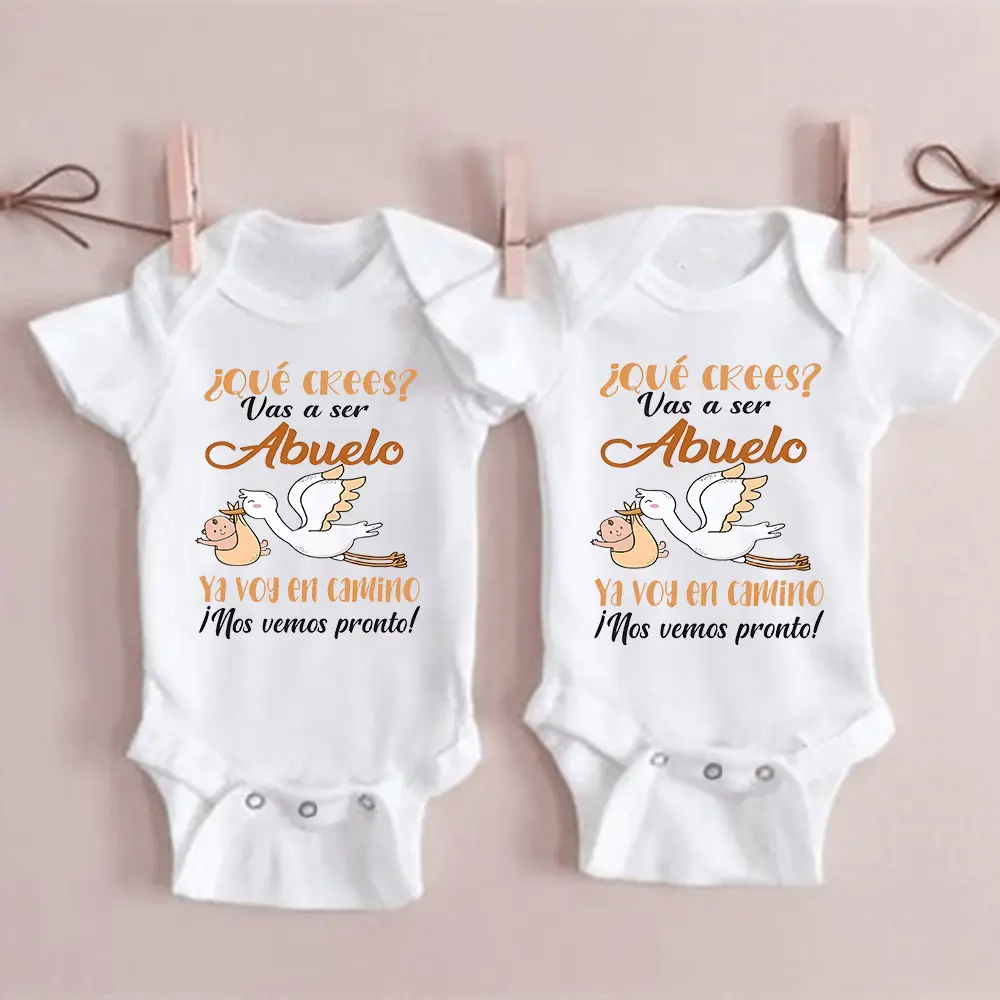100% Cotton Newborn Onesie Bodysuit - Letter Print Boys' Top, Pregnancy Announcement Outfit, Baby Reveal Gift for Grandparents, Short, Text, Fitted, All Seasons, Soft Cotton, Slight Stretch