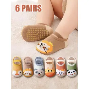 6 Pairs Kids Socks Baby Toddler Non-Slip Indoor Floor Socks Cartoon Animal Design Unisex Children Anti-Skid Socks for Boys & Girls All-Season Wear