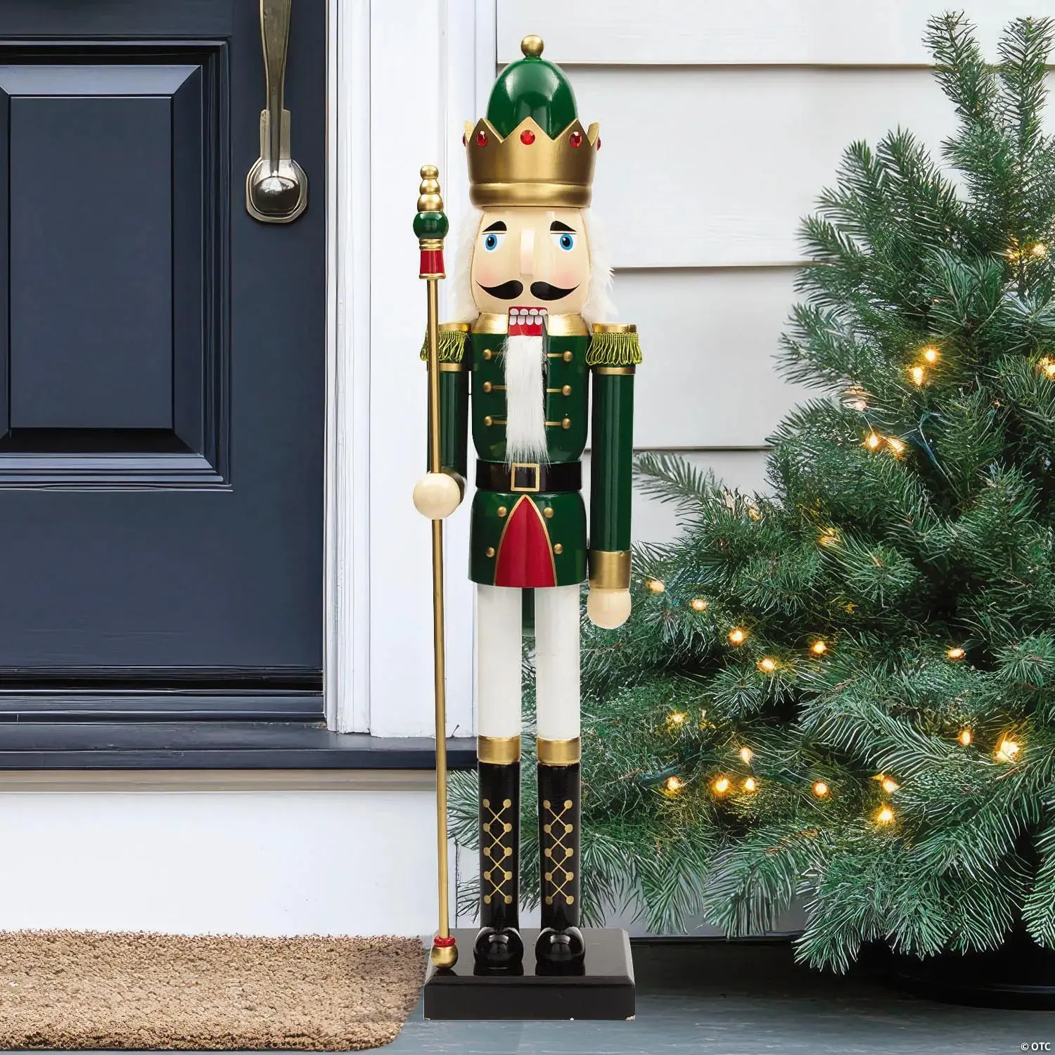 Green Wood Christmas Nutcracker with Scepter - 3 ft