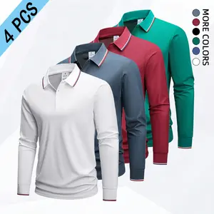Men’s long-sleeve polo shirt 4-pack, available in multiple colors for business casual and everyday wear; a casual, comfortable polo that’s stylish for men in spring.#SummerVibes
