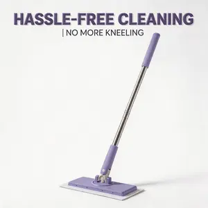 Cotton Traditional No-Wash Flat Mop with Disposable Cloths - Hands-Free Wet-Dry Floor Cleaner for Bathroom, Kitchen Tile, Hardwood Surfaces