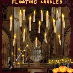 Halloween Christmas Floating Candles Magic Wand Remote Hanging Operated Battery Flameless Candles Warm Light Birthday Decoration