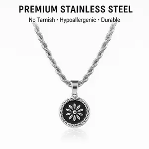 Vintage Flower Medallion Necklace – Stainless Steel Talisman Pendant, Unisex Retro Minimal Jewelry