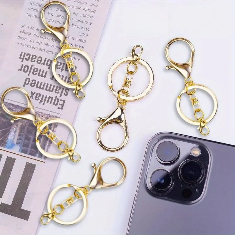 20 PCS Crafty Keychains Set, Gold-Finish Zinc Alloy Accessory Hooks with Swivel Lobster Clasps and Circular Rings for DIY Jewelry Making, Accessory Hook Keychains