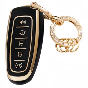 For Ford and for Lincoln Key Fob Cover with Metal Keychain, Soft Tpu Protection Case for Cmax Edge Escape Explorer Flex Focus Taurus, Car Key Accessory, Car Key Holder