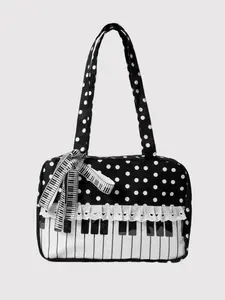 Personalized music themed wave point handbag, piano key element design, lace heart lace decoration, piano key bow, lightweight and easy to carry, suitable for comic exhibitions, photography, shopping.