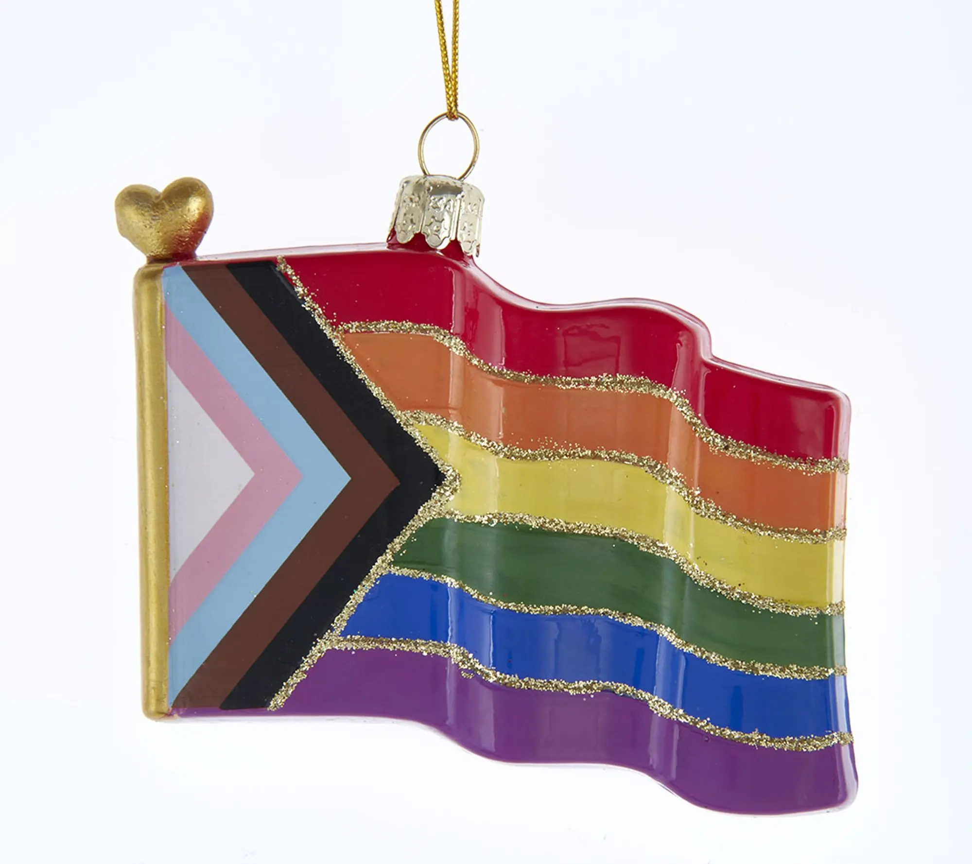 RC Home Decor -Handcrafted Progress Pride Flag Glass Ornament