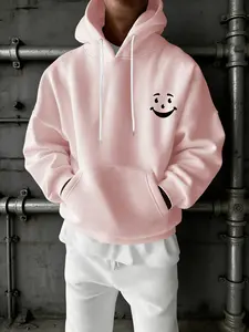 Men's Loose Hooded Sweatshirt, Large Smile Print, Skin-Friendly Fabric, Warm and Comfortable, Street Style, All Seasons, Long Sleeve, Drawstring Design