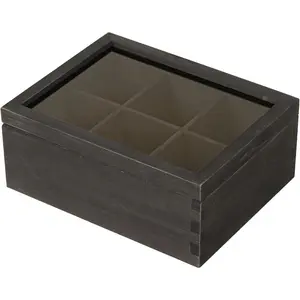 LI.TOPWP Black Wood Tea Bag Organizer, 6 Compartment Multi-Functional Tea Box and Storage Organizer,Tea Storage Chest with Acrylic Lid