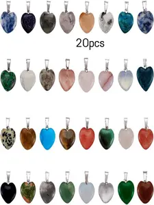 20 Heart-Shaped Gemstone Pendants, Healing Crystal Energy Stone Necklace Decorations, Suitable for Jewelry Making, All Seasons