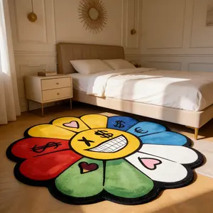 Unusual Shape American Trend Floral Heart Pattern Large Area Rug, Washable Easy Clean Plush Carpet for Living Room Bedroom, Bedroom Rugs
