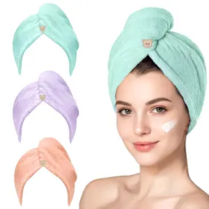5pcs Microfiber Hair Towel Wrap for Women, Fast Drying Hair Turban with Button, Anti-Frizz Large Hair Towel, Soft & Absorbent