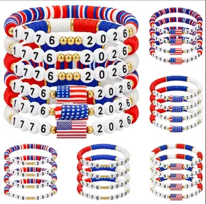 (6-Piece Set) U.S. Bicentennial Flag Bracelets—Independence Day accessories featuring the American flag, unisex bracelets in red, white, and blue, making them the perfect patriotic gift for parties, events, parades, and historical celebrations