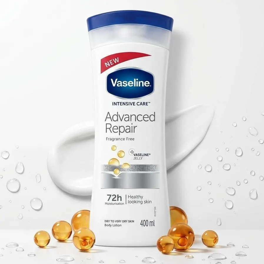 Vaseline Intensive Care Advanced Repair Lotion (400ml/13.5oz) 72H Dry Skin Moisturizer Fragrance-Free with Jelly-Infused Body Cream