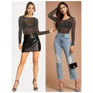 ZGQNBELLE Sheer Mesh Top For Women Long Sleeve See Through Shirt Turtleneck Ruched Blouse Sparkly Glitter Clubwear Layering Tee Spring Festival Outfit Y2K Aesthetic Elegant Transparent Date Night Cover Up