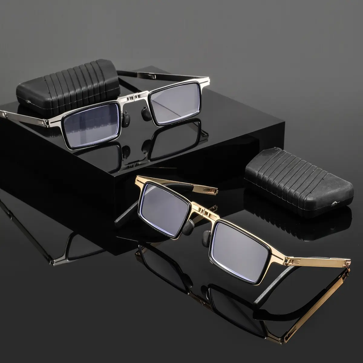 Men's Metal Square Foldable Reading Glasses, Classic Vintage Style, Portable and Lightweight Eyewear, Old Fashioned Glasses, Stylish Glasses, Square Frame Eyeglasses, 2 Pairs