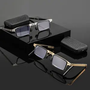 Men's Metal Square Foldable Reading Glasses, Classic Vintage Style, Portable and Lightweight, Fashion Old Readers, 2 Pairs