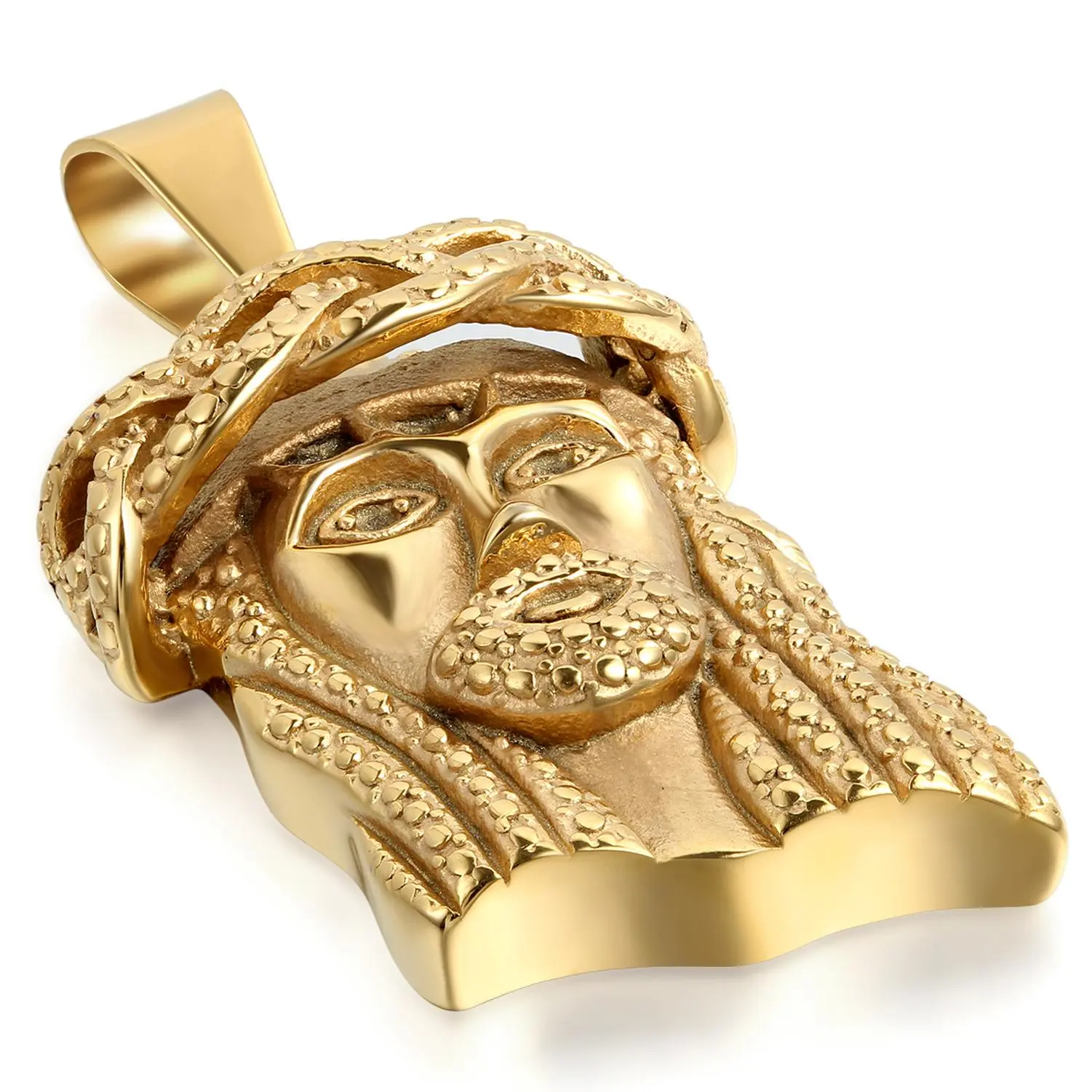 OIDEA Men's Religious Jesus Head Necklace in Polished Stainless Steel, Classic Pendant with 22-Inch Chain, Available in Gold or Silver Tone, Gold-Toned Cross Necklaces, Jesus Head Necklaces