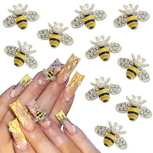 10Pcs Gold Bee Nail Art Charms 3D Gold Alloy Bees Jewelry Charm for Nails DIY Design Cute Kawaii Nail Crystal Rhinestone Decoration Nail Art Supplies Accessories for Women and Girls