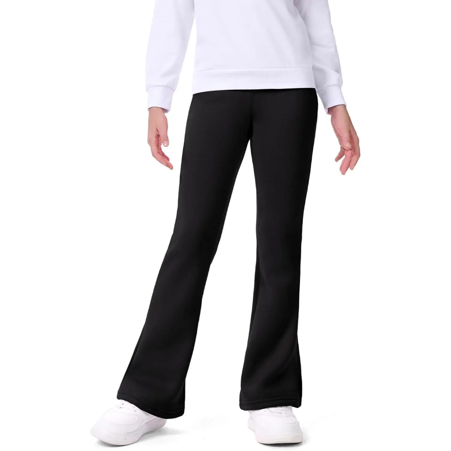 Girls Fleece Lined Leggings Winter Flare Leggings Casual Warm Bell Bottom Pants for Teen Girls
