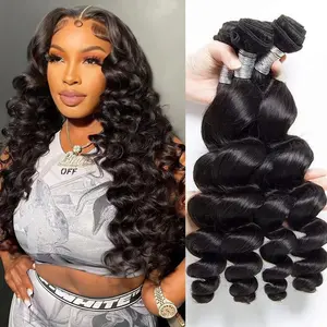 Beauty Queen Loose Wave Bundles Human Hair 16A Unprocessed Brazilian Virgin Hair Bundles Natural Black Color