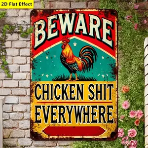 Rustic "Beware of Chicken Shit Everywhere" Sign - Vintage Style, Weathered Wooden Decor for Outdoor Patio, Home, Garage, Cafe, Bar, Chicken Decor, Room Decor