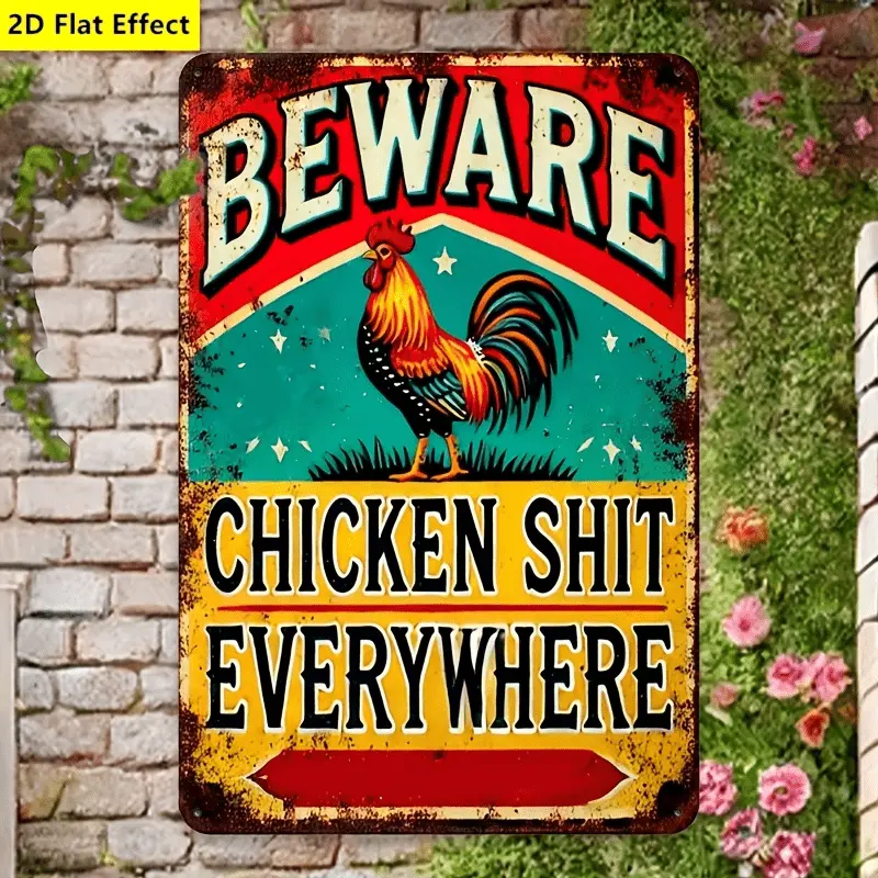 Rustic "Beware of Chicken Shit Everywhere" Sign - Vintage Style, Weathered Wooden Decor for Outdoor Patio, Home, Garage, Cafe, Bar, Chicken Decor, Room Decor