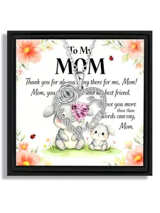 For Mom Mother's Day suitable gratitude style heart pink crystal rose letter pendant necklace with blessing card and box