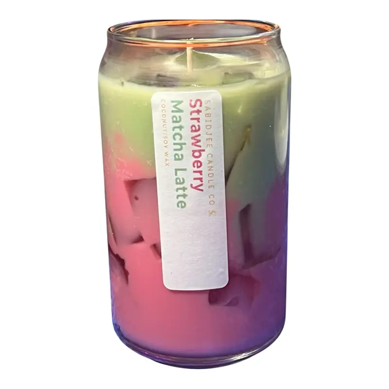 Strawberry Matcha Latte Candle - Vibrant Gradient Wax Candle in Glass Jar - Perfect for Home Aromatherapy & Relaxation