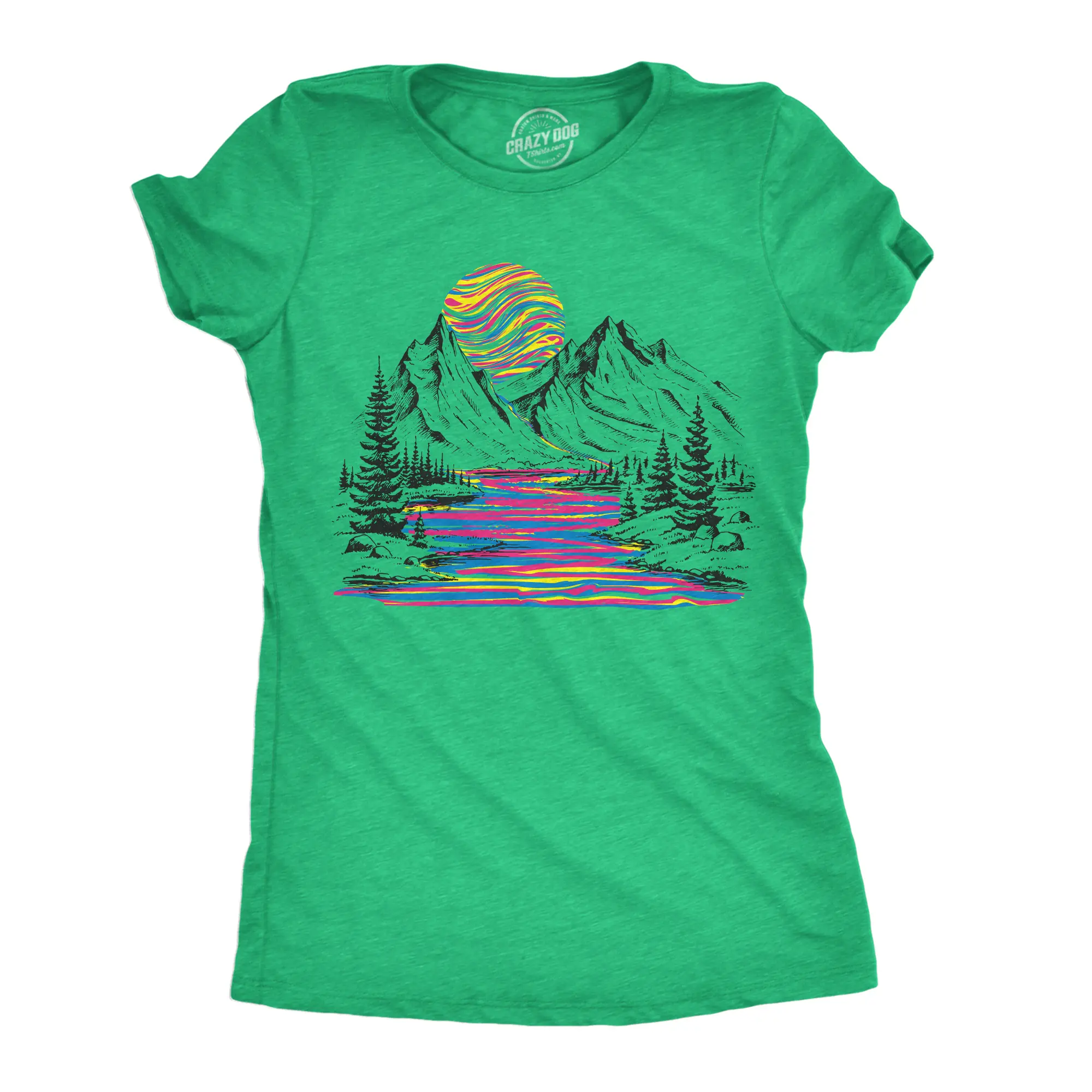 Womens Funny T Shirts Rainbow River Cool Nature Graphic Tee for Ladies Funny Womens T Shirts Cute Vintage Fashion Casual Ladies T-Shirt Gift Funny Camping Top Women's Novelty Tees Green -