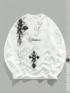 Unisex Gothic Style Long Sleeve Graphic Tee, Unisex Fitted Design for Spring & Fall, Perfect for Streetwear & High-Street Trends, Fashion