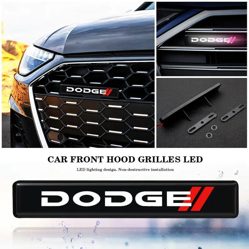 Car LED Front Grille Emblem Light, Compatible with Dodge Challenger Charger RAM Durango, Automotive Accessories, Vehicle Exterior Decoration, Stylish Car Decoration, Car Decal