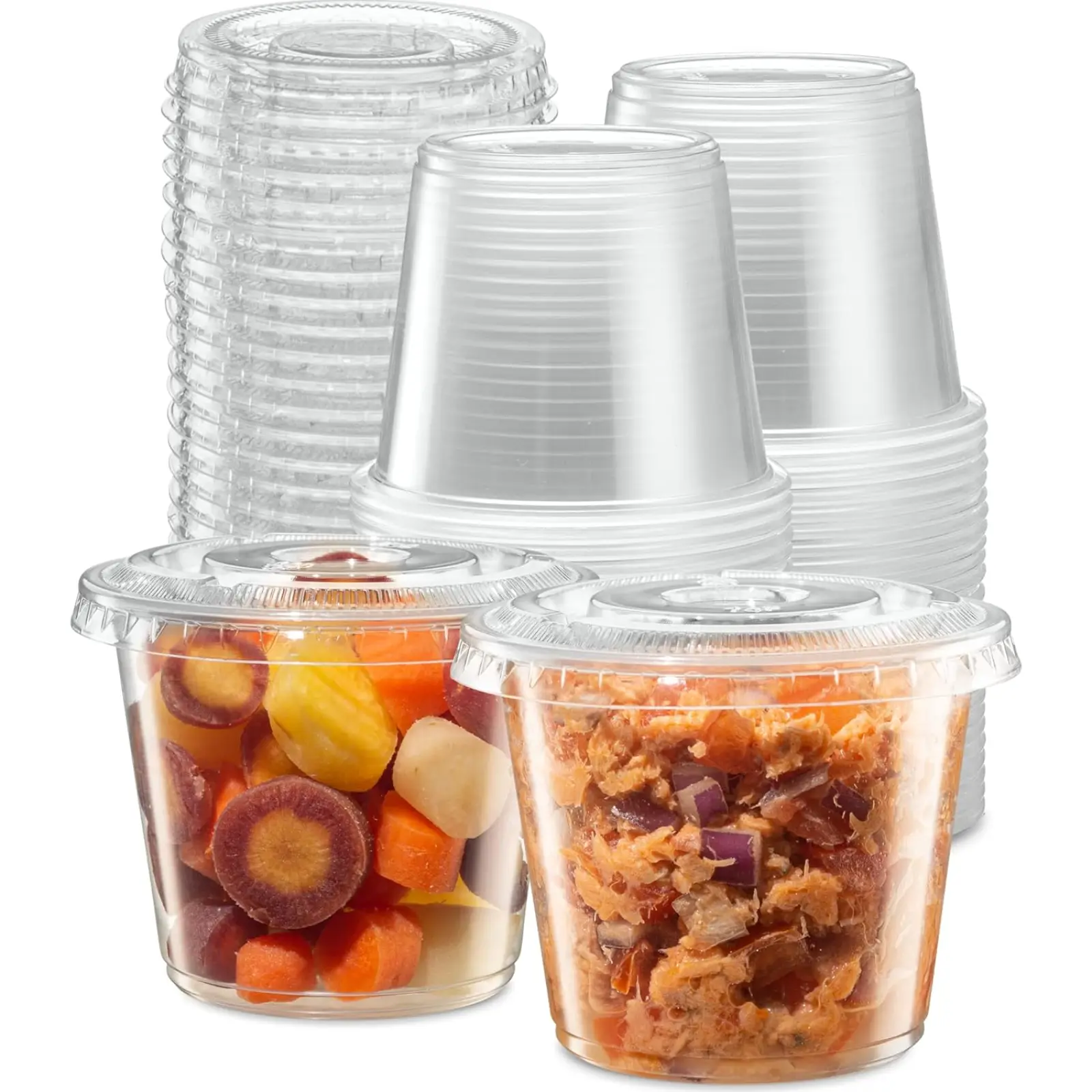 5 oz - 100 Sets Clear Disposable Plastic Portion Cups with Lids Small Mini Containers for Portion Control Meal Prep Sauce Cups Slime Medicine Dressings Crafts Disposable Souffle Cups Plain Design