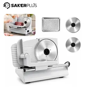 Sakerplus Electric Meat Slicer, 200W Food Slicer Machine with 2 Blades, 0-15mm Adjustable Thickness, Removable Blade, Food Pusher & Safety Guard for Meat, Bread, Vegetables