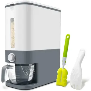 25 Lbs Rice Dispenser, Large Cereal Dry  Storage Containers with Measuring Cup, Household for Kitchen Pantry Organization-Grey