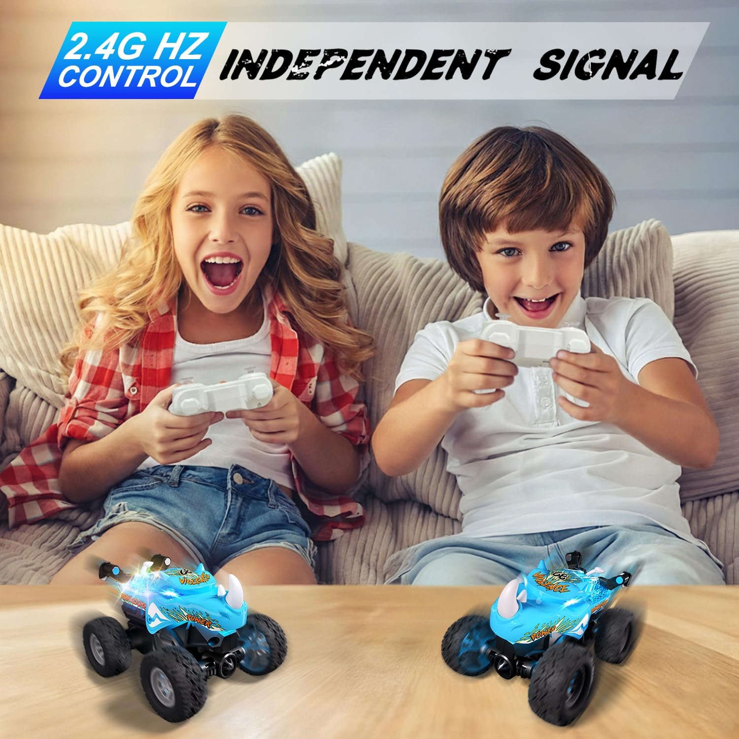 1:64 Monster Trucks Toys 2.4GHz Mini Remote Control Car for Boys 4-7 360° Spin Walk Upright Little Truck Metal Shell RGB Light Christmas Birthday Gifts
