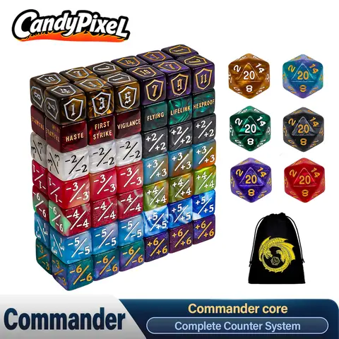 MTG Counter Dice Set, 90 Pieces Marble Color D6 Cube Dice with Dragon Bag, Life Counter and Shield Counter Dice for Card Games, TCG, MTG Gaming