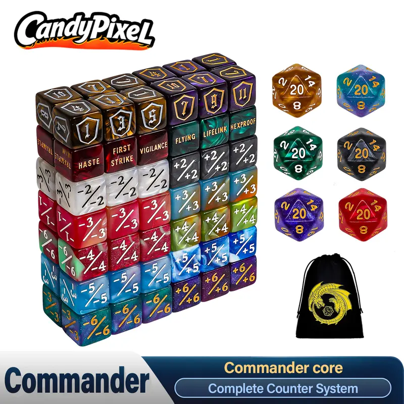 MTG Counter Dice Set, 90 Pieces Marble Color D6 Cube Dice with Dragon Bag, Life Counter and Shield Counter Dice for Card Games, TCG, MTG Gaming