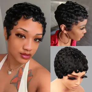 Brazilian Remy Human Hair Wig for Women Curly Wave Pixie Cut | Real Human Hair, Density, Rose Net Cap, Glueless Machine-Made, Seamless Fit, No Adhesive Needed, Perfect for Daily Use, Party, Holidays, Birthday, Travel